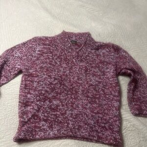 Haband Women's V-Neck Sweater in Maroon and White